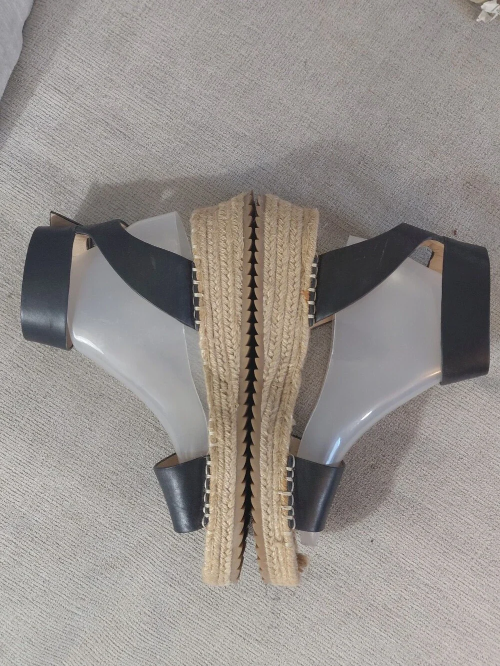 ANTONIO MELANI Black Leather Espadrille Platform Sandals Size 9.5